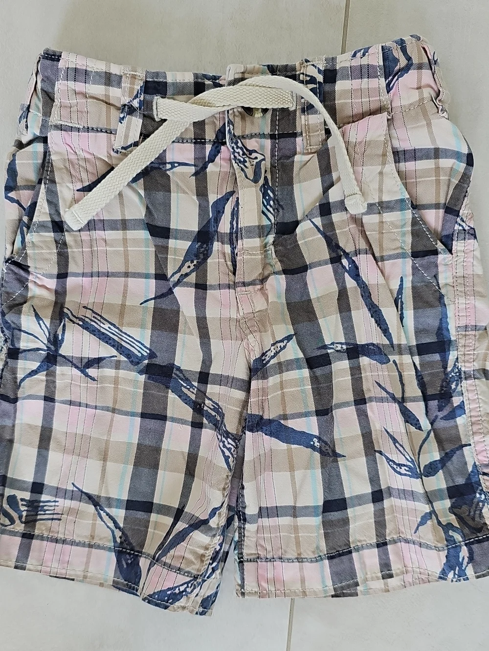 Baby Gap Botanical Plaid Motif Shorts - Navy, Beige & Pink Boys Sz 2T